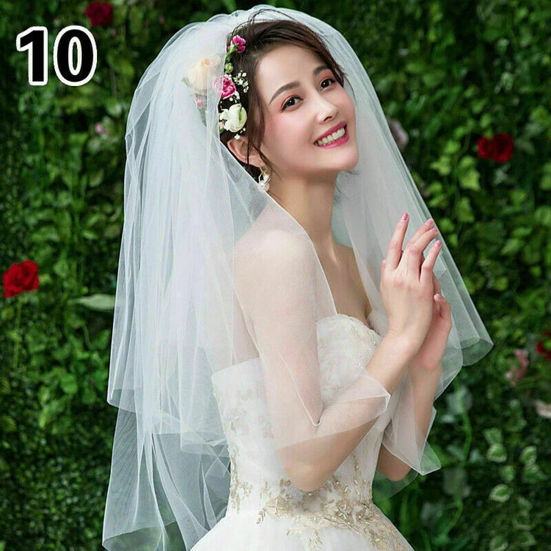 Elegant Short Bridal Tulle Veils Two Layers with Comb Wedding Accessories NLK - Image 1 of 4