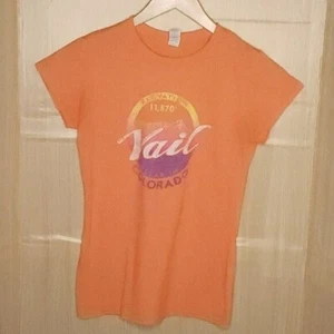 Vail Colorado Orange Mountain Graphic Slim Fit Top Medium - Picture 1 of 6