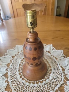 Vintage MCM Wood Lamp Retro Design Polka-Dot Design - Picture 1 of 11