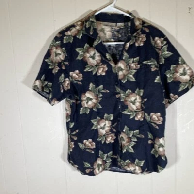 Blusa informal vintage Kathie Lee floral para mujer camisa mezcla de lino talla 14 Foto 1 de 4