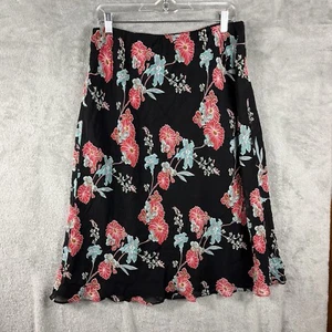 Vtg Caslon Skirt 1X Black Asian Floral Print Lined Midi 90s Y2K Slip Skirt - Picture 1 of 11