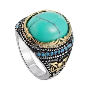Turquoise Oval Cut Gemstone With 925 Sterling Silver Ring For Men's #377 - Picture 1 of 6