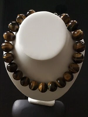 Enorme colar de contas de pedra preciosa olho de tigre redondo de 20 mm 18 pol, vendedor dos EUA - Imagem 1 de 4