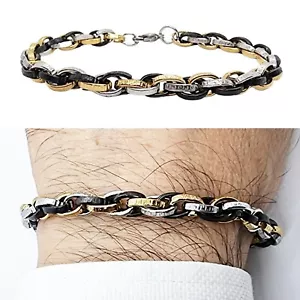 Bracciale da uomo in acciaio inox braccialetto catena tricolore intrecciata - Foto 1 di 8