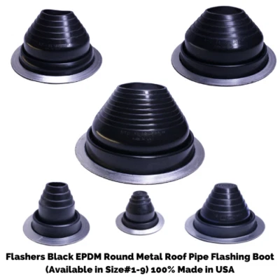 Flashers Black EPDM Round Metal Roof Pipe Flashing Boot (Size#1-9) Made in USA - Image 1 of 4