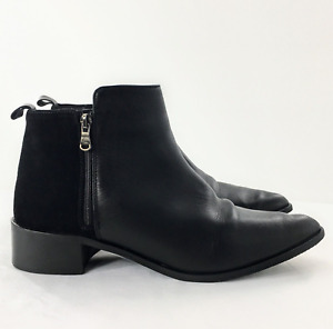 Fabianelli Women Pointed Toe Ankle Boot Black Leather Side Zip Italian Sz 10