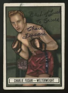 1951 TOPPS RINGSIDE #84 CHARLIE CHARLEY FUSARI HQ HANDSIGNIERT TO BRUCE MMA KARTE - Bild 1 von 2