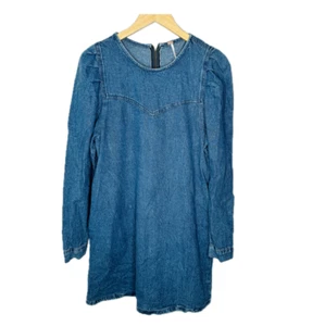 Free People Self Control Puff Sleeve Denim Mini Dress Womens 8 Long Sleeve Blue - Picture 1 of 11