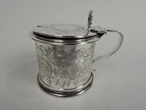 Victorian Mustard Pot Antique Condiment English Sterling Silver Fox 1858 Cover