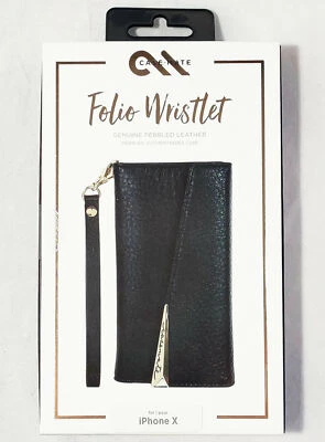 NUEVO Estuche Mate Folio Muñequera Cuero Billetera Teléfono Estuche para iPhone X / XS Negro Foto 1 de 4