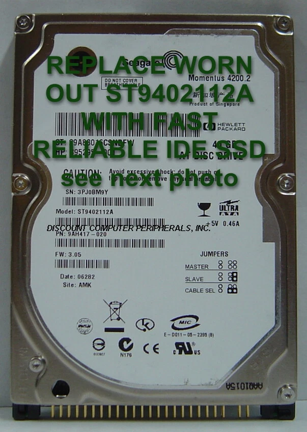 Replace Worn Out ST9402112A with 40GB Fast Reliable SSD 2.5" 44 PIN IDE Drive - Image 1 of 3