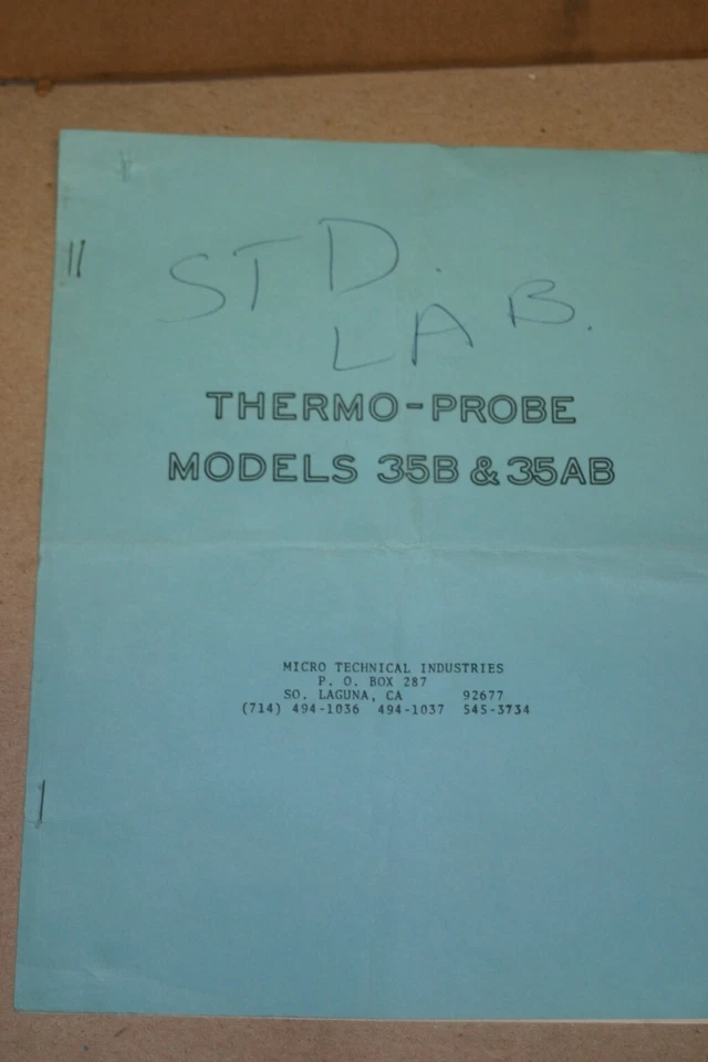 Micro Technical Indjustries Tbermo-Probe Models 35B & 35AB Oper & Maint  Manual - Image 1 of 1