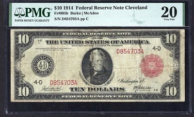 🇺🇸 1914 $10 RED-SEAL FR-895b  ♚♚ CLEVELAND ♚♚ PMG VERY FINE 20 HARD TO FIND! - Image 1 of 2