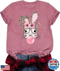 Women's Easter Shirts Easter Bunny Printed T Shirts Funny Rabbit Easter Graph - Picture 1 of 5