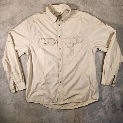 Camisa REI Para Hombres Mediana Marfil Nylon Ventilada UPF 30 Senderismo Campamento Pesca Gorpcore Foto 1 de 4
