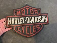 Harley Davidson Plaque Cast Iron Sign 13” Metal Patina Rust Collector Oil & Gas