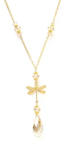 süße Designer Collier Kette Libelle 925er Silber vergoldet Swarovski Elements - Picture 1 of 5