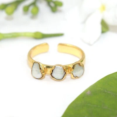 Biwa Pearl Fresh Water Pearl Triple Stone Gold Electroplated Birthstone Ring Her - Image 1 of 2