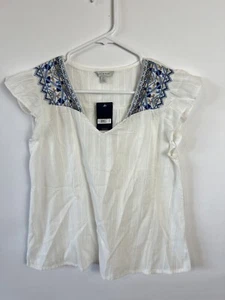 Top ricamato manica svolazzante marca Lucky taglia small blu boho romantico NUOVO - Foto 1 di 8