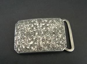 Belt Buckle Silver Vintage with Plume Feather Design for 1" Wide Belt  - Picture 1 of 4