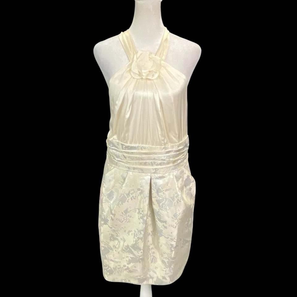 Vestido Halter ALEXIA ADMOR Mujer Mezcla Seda Talla 10 Marfil Jacquard Elegante 2-31 Foto 1 de 4