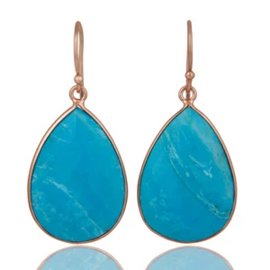 18K Rose Gold Plated Turquoise 925 Sterling Silver Earrings Jewelry - Picture 1 of 3