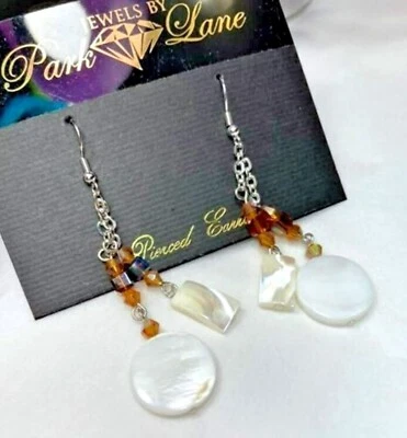 Park Lane "CARMEL" EARRING - Genuine Mother of Pearl & Carmel Agate - Orig $87 - Image 1 of 4