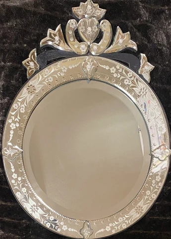 Vintage Venetian Art Deco Wall Mirror Floral etching Cover