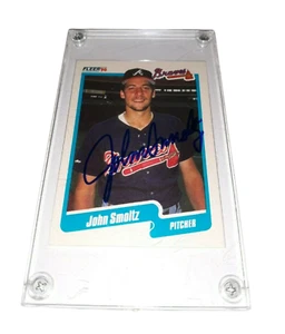 Tarjeta de béisbol Fleer 90 firmada por John Smoltz Atlanta Braves #595 estuche MLB - Imagen 1 de 11
