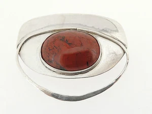 Vintage Mid Century Modernist Sterling Silver & Red Jasper Pin / Brooch - MCM VR - Picture 1 of 12