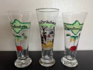 Set di 3 bicchieri Pilsner tedeschi dipinti a mano - Hofbrauhaus; Spatenbrauv;... - Foto 1 di 12