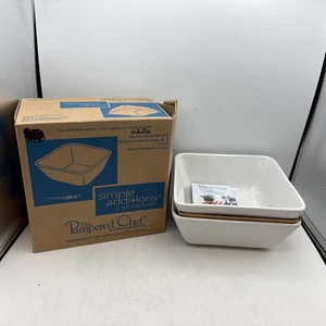 Pampered Chef Simple Additions #1915 Set of 2 Square White 7 1/2" Bowls Open Box - Picture 1 of 7