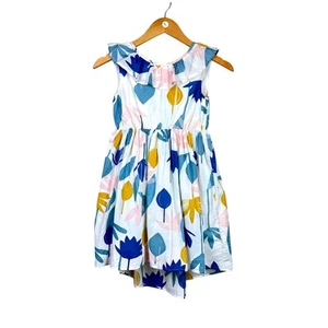 Tea Collection 8 Blue Pink Yellow Floral Ruffle V-back Sundress Sleeveless Dress - Picture 1 of 7