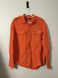 Polo Ralph Lauren Linen & Silk Epaulet Classic Orange Button Up Shirt Size Large - Picture 1 of 7