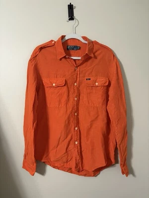 Polo Ralph Lauren Linen & Silk Epaulet Classic Orange Button Up Shirt Size Large - Image 1 of 4