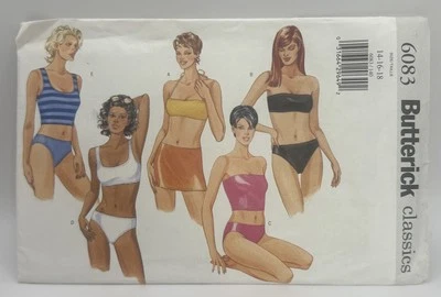 6083 Butterick Sewing Pattern Misses Top Briefs Skirt Beachwear Uncut 14-16-18 - Image 1 of 4