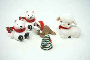 lot of 5 Vintage 1980 Hallmark Merry Miniature Seal Tree Lamb Bear Figures - Picture 1 of 3
