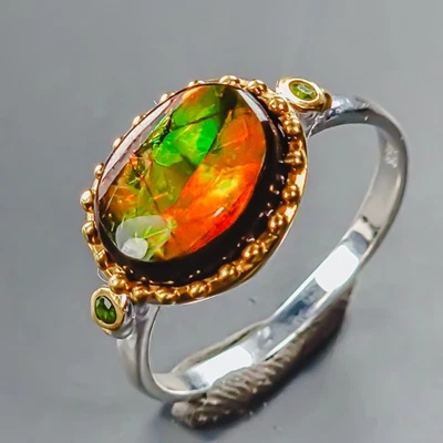 Jewelry Stunning  Natural Ammolite Ring 925 Sterling Silver Size 7.25 /R438780 - Image 1 of 4