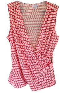 Charter Club Sleeveless Surplice Blouse Women's Large Orange & White Print - Picture 1 of 7
