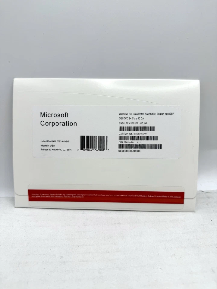 Microsoft Windows Server 2022 Standard DVD Kit 24 Core 50 CAL LICENSE 1PK - Image 1 of 3