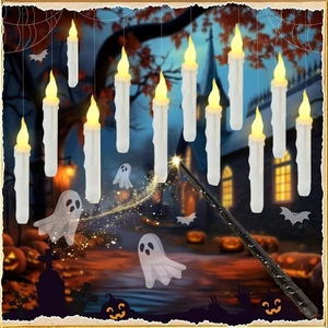Velas flotantes de Halloween con control remoto LED mágico colgante velas cónicas sin llama - Imagen 1 de 16