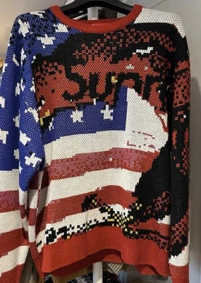 Supreme Digital Flag Sweater Red – Size large Knit USA Eagle Stars and Stripes - Image 1 of 3