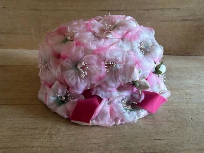 Винтажный Noreen моды женщины шляпа крышка розовый искусственный цветок лепестки цветочный 1960-х - Изображение 1 из 4