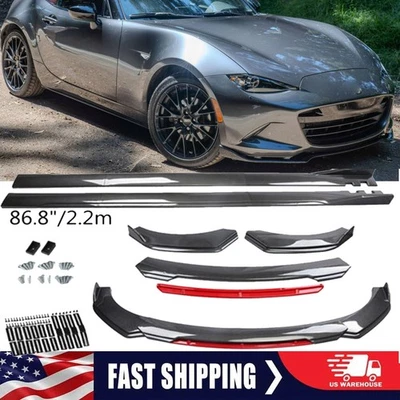 Carbon Style Red Front Bumper Lower Lip+86.6"Side Skirts For 2018 Mazda MX-5 — 第 1/4 张图片