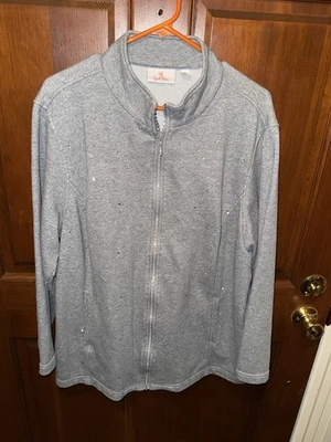 Womens Sz 2X Quacker Factory Bling Rhinestone Studded Jacket Zip - Image 1 of 4