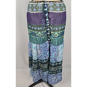 Hale Bob Skirt Women's L Boho Maxi Colorful Silk Ruffle Button Tie - Picture 1 of 19