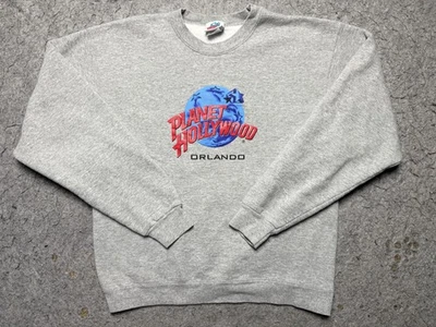 Sudadera DE COLECCIÓN Planet Hollywood Para Hombre Grande Gris Orlando Gráfico Cuello Redondo Años 90 Foto 1 de 4