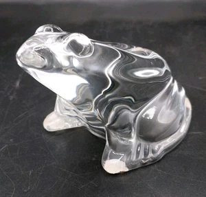 Baccarat Frog Toad Figurine Art Glass Clear Crystal Paperweight 4" Long Signed - Picture 1 of 13
