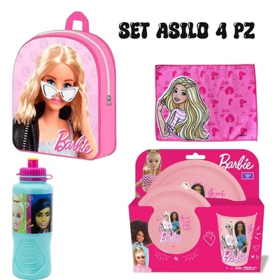 Set Asilo Barbie 4 Pezzi –Zainetto Bambina, Borraccia 430 ml, Tovaglietta Piatti - Immagine 1 di 4