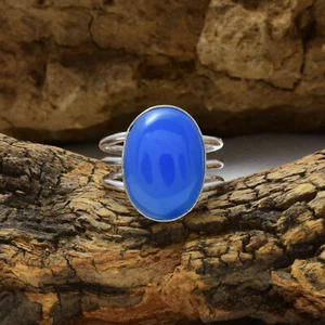 Precioso Azul Calcedonia Piedra 925 Plata de Ley Handmade Anillo Todo Tamaño - Imagen 1 de 3